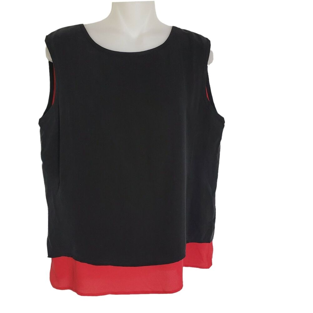dana b. and Karen Womens Blouse Size 8 100% Silk Black Red Sleeveless Top Round